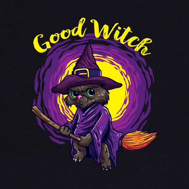 Good Witch  Cat for a Witch riding a broom by alpmedia